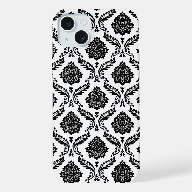Coque iPhone Motif Damassé Rococo Noir sur Blanc (Verso)