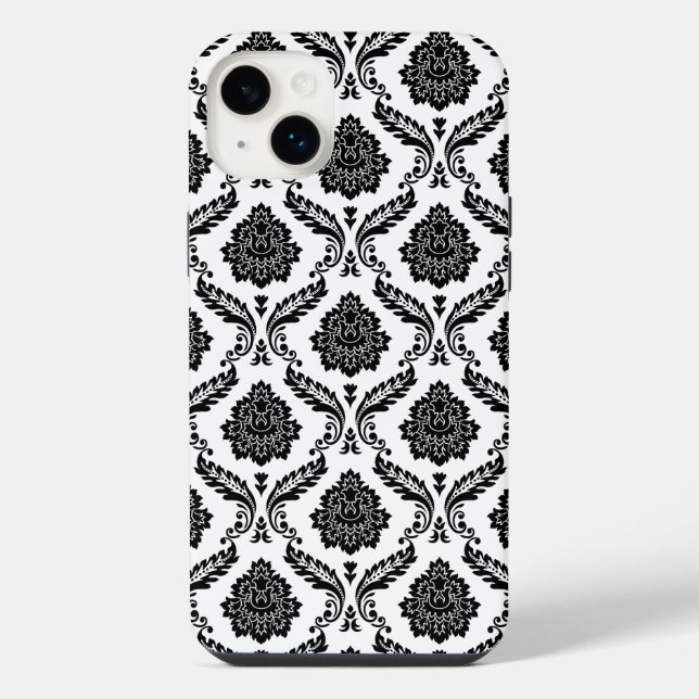 Coque iPhone Motif damassé rococo noir sur fond blanc (Verso)