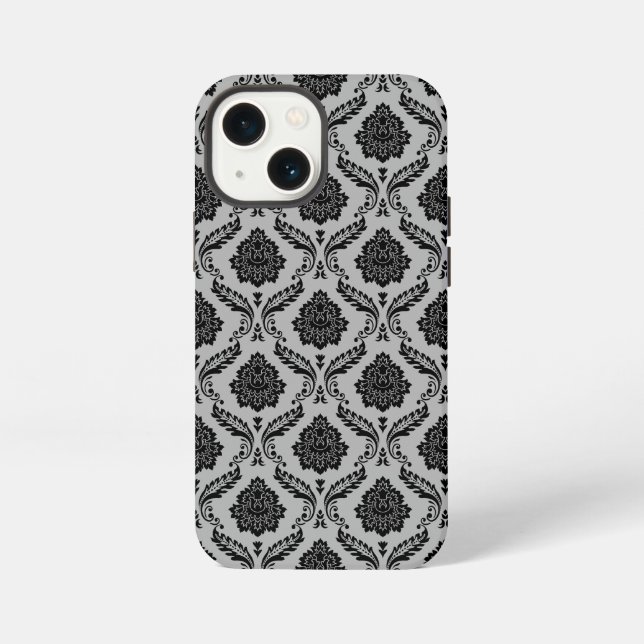 Coque iPhone Motif Damassé Rococo Noir sur Gris (Verso)