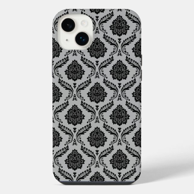 Coque iPhone Motif Damassé Rococo Noir sur Gris (Verso)