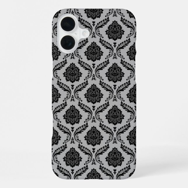Coque iPhone Motif Damassé Rococo Noir sur Gris (Verso)