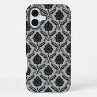 Motif Damassé Rococo Noir sur Gris