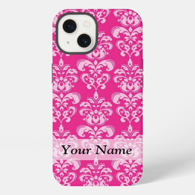 Coque iPhone Motif damassé rose chaud (Verso)