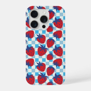 Coque iPhone 15 Pro Motif damier fraise gras