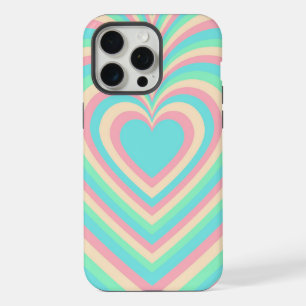 Coque iPhone 15 Pro Max Motif d'amour de cœur hypnotique arc-en-ciel bleu