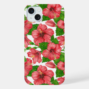 Coque iPhone 15 Plus Motif d'aquarelle d'hibiscus rouge