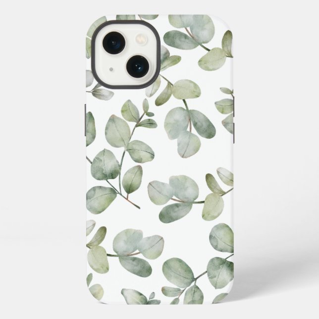 Coque iPhone Motif d'aquarelle vert simple Eucalyputus Sage (Verso)