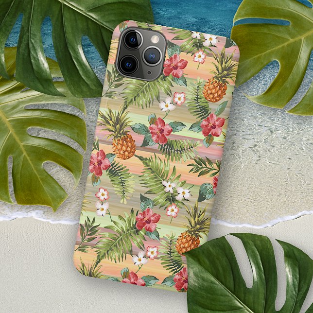 Coque iPhone Motif d'art à l'aquarelle florale tropicale à l'an (Créateur téléchargé)