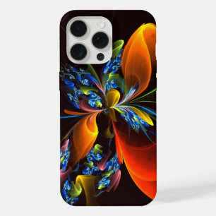 Coque iPhone 15 Pro Max Motif d'art abstrait moderne floral bleu orange #0