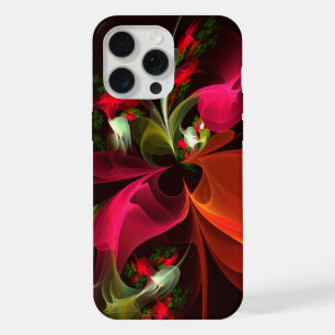 Coque iPhone 15 Pro Max Motif d'art abstrait moderne floral rouge vert #02