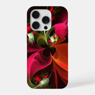 Coque iPhone 15 Pro Motif d'art abstrait moderne floral rouge vert #02
