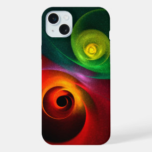 Coque iPhone 15 Plus Motif d'art abstrait moderne Yin Yang vert rouge #