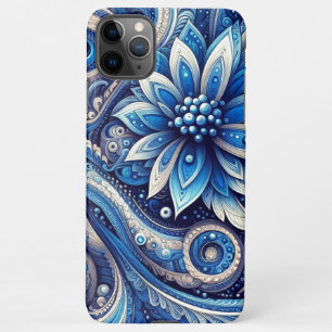 Coque iPhone 11Pro Max Motif d'art bleu marine bleu marine noir marguerit