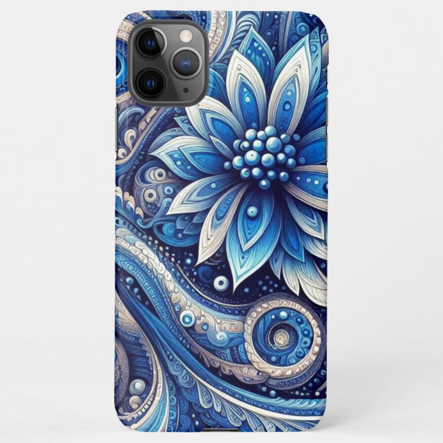 Coque iPhone Motif d'art bleu marine bleu marine noir marguerit (Dos)