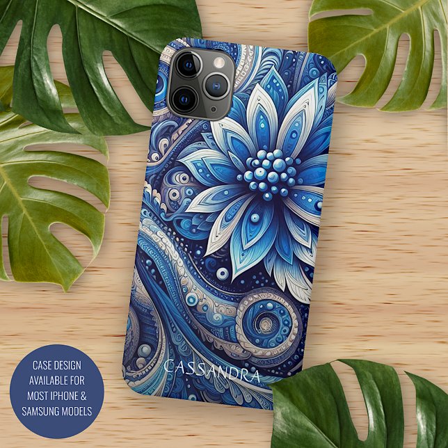 Coque iPhone Motif d'art bleu marine bleu marine noir marguerit (Créateur téléchargé)