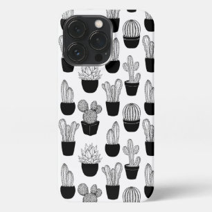Etui iPhone 13 Pro Motif d'art de la ligne noire Cactus