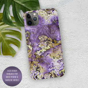 Coque iPhone 16 Pro Max Motif d'art en agate de minéraux or rose violet po