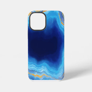Coque iPhone 12 Mini Motif d'art en marbre bleu or clair