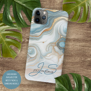 Coque iPhone 11Pro Max Motif d'art en marbre bleu Turquoise gris or
