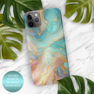 Coque iPhone 15 Pro Max Motif d'art en marbre rose violet Turquoise Aqua B