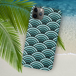 Coque iPhone 16 Pro Max Motif d'art en vagues concentriques bleu sarcelle