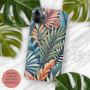 Coque iPhone 11Pro Max Motif d'art Feuille turquoise bleu vert rose orang