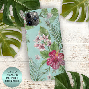 Coque iPhone 16 Pro Max Motif d'art floral Aqua Turquoise Bleu Vert Rose