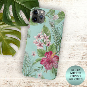 Coque iPhone 16 Pro Max Motif d'art floral bleu turquoise vert rose Aqua