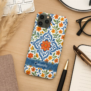Coque iPhone 16 Pro Max Motif d'art floral méditerranéen ethnique classiqu