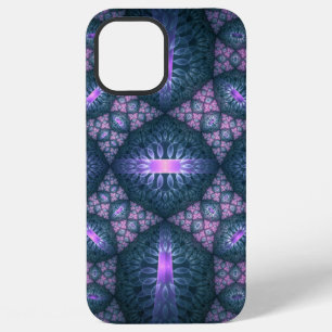 Coque iPhone 12 Pro Max Motif d'art fractal 3D turquoise violet rose
