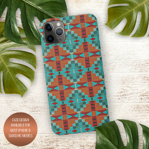 Coque iPhone 16 Pro Max Motif d'art mosaïque turquoise sarcelle rouge oran