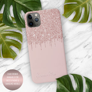 Coque iPhone 16 Pro Max Motif d'art pailleté or rose mauve rose doré