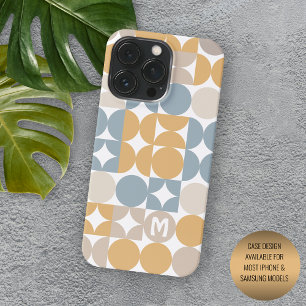 Coque iPhone 16 Pro Max Motif d'art rétro gris taupe bleu de moutarde pers