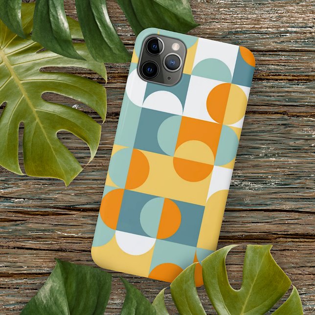 Coque iPhone Motif d'art rétro Orange Sarcelle Bleu Vert Mousse (Créateur téléchargé)