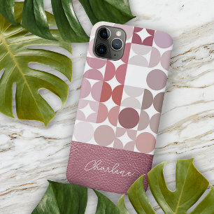 Coque iPhone 16 Pro Max Motif d'art rétro personnalisé Mauve Taupe Rose Bl