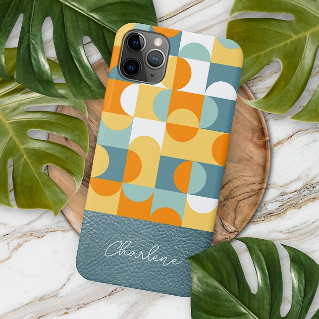 Coque iPhone Motif d'art rétro personnalisé sarcelle vert mouss (Créateur téléchargé)
