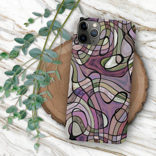 Coque iPhone 15 Pro Max Motif d'art rétro violet gris noir Mosaïque