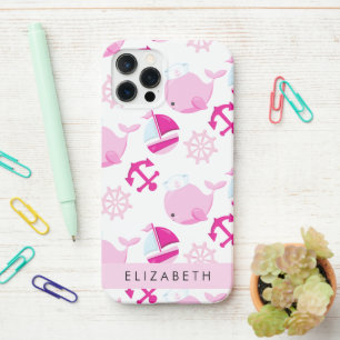Coque iPhone 12 Pro Motif De Baleines, Baleines Roses, Votre Nom