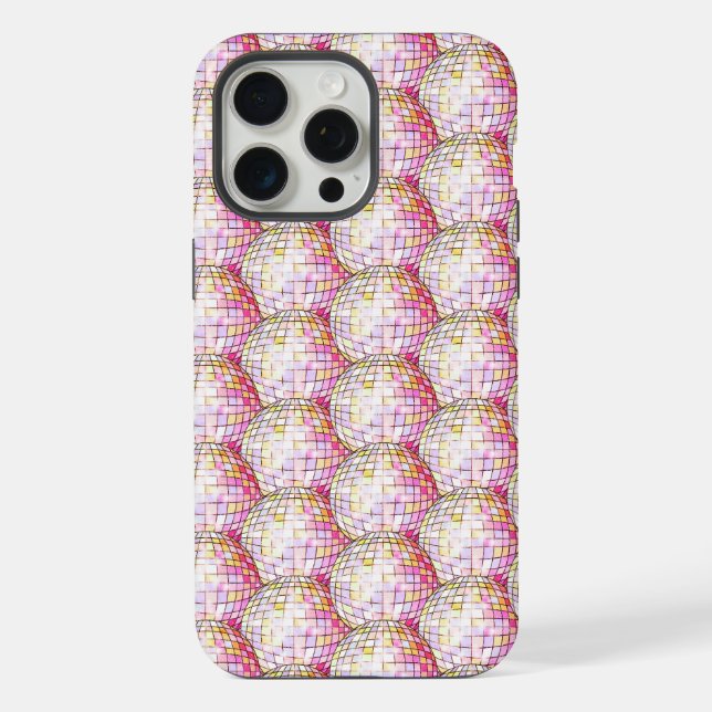 Coque iPhone Motif de boule disco rose (Verso)