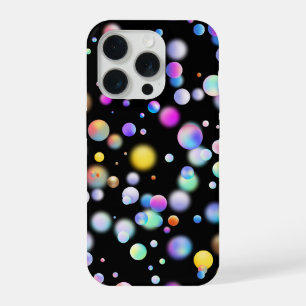 Coque iPhone 15 Pro Motif de boules flottantes 3D. Fond noir