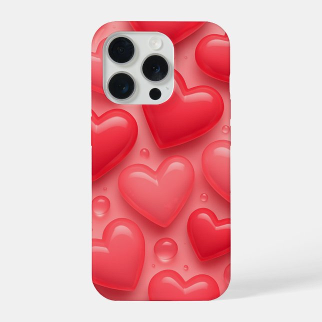 Coque iPhone Motif de bulles de coeurs roses et rouges (Verso)