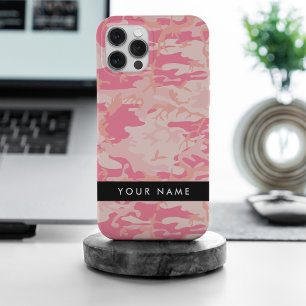 Coque iPhone 15 Pro Max Motif de camouflage rose, Votre nom, Personnaliser