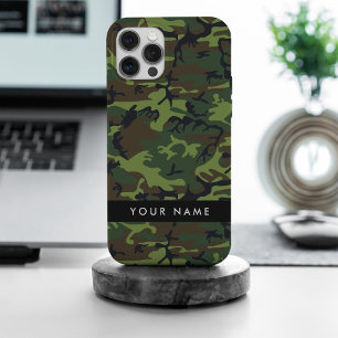 Coque iPhone 15 Pro Max Motif de camouflage vert, Votre nom, Personnaliser