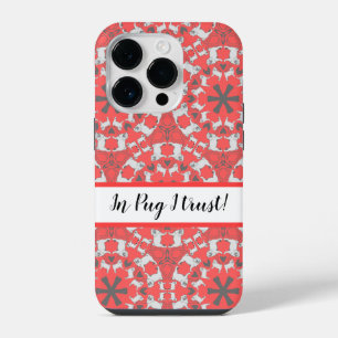 Coque Pour iPhone 14 Plus Motif de Carlin moderne monogrammé sur rouge corai