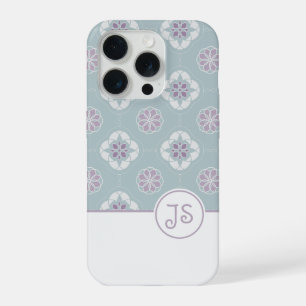Coque iPhone 15 Pro Motif de carreaux à fleurs roses symétriques sur s