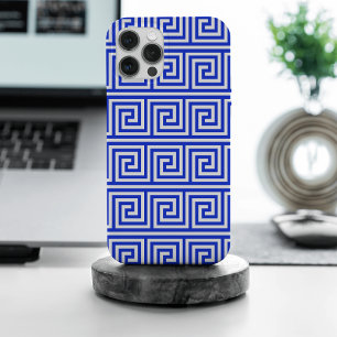Coque iPhone 15 Pro Max Motif de carrés de clé de Méandre grec bleu