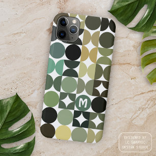 Coque iPhone 16 Pro Max Motif de cercles beige vert brun milieu du siècle