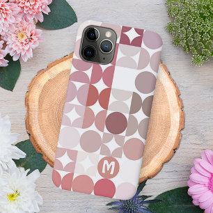 Coque iPhone 16 Pro Max Motif de cercles rose poudré taupe mauve milieu du