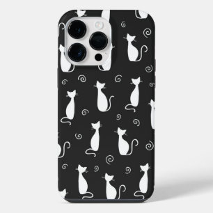 COQUE POUR POUR iPhone 14 PRO MAX MOTIF DE CHAT ASSIS NOIR ET BLANC