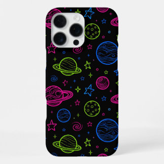 Coque iPhone 16 Pro Max Motif de ciel nocturne minimaliste néon espace et